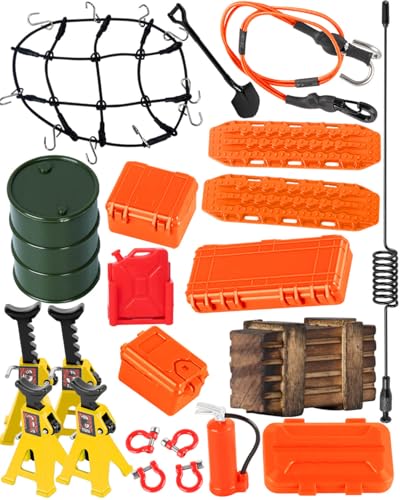 Accessories Simulation Decoration for 1/18 1/24 TRX4M SCX24 RC Crawler,RC Hydraulic Jack/RC Tow Rope/RC Recovery Board/Antennas/Tool Network,Orange - color: Orange(for 1/18 1/24)