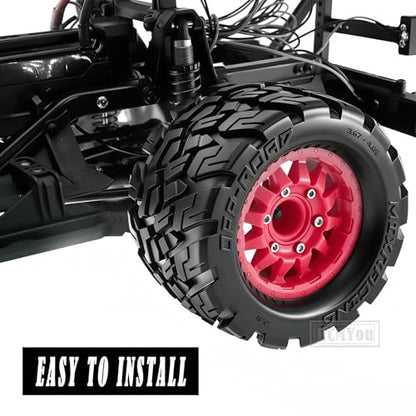 RC Truck Tires Wheel 12mm/14mm Hex for 1/10 Big Rock Granite Vortek/Stampede Rustler Hoss/Axia1/L0s1/Redca t/Rc 4wd,4-Pack RC Wheels Tires,Red - color: Red for 1/10 Arrma