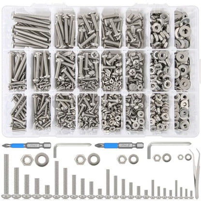 1115Pcs #2-56#4-40#6-32#8-32#10-24 Phillips Pan Head Bolts & Nuts | 304 Stainless Steel Machine Screw Assortment Kit with Washers, 25 Sizes with #1 #2 Phillips Bits for DIY & Equipment Repair - size: A. #2-56#4-40#6-32#8-32#10-24