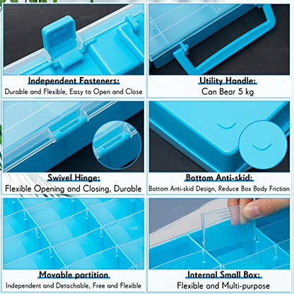 2 Pcs 48 Grids Plastic Bead Organizer Box with Divider, Blue - color: Blue