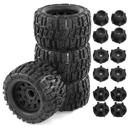REDSPIDER•12mm/14mm Hex RC Wheels and Tires for 1/10 RC Truck Traxxas Rustler Stampede Hoss 2wd 4x4 vxl Tires Wheels Arrma Redcat RIAARIO AMORIL 4PCS (Black) - color: Black