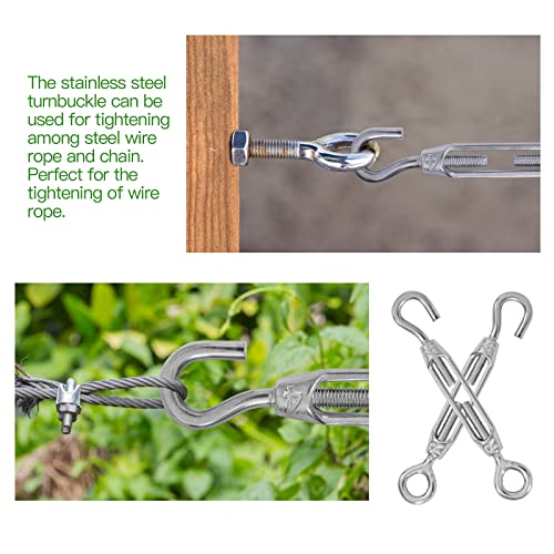 6PCS M4 Hook & Eye Turnbuckle 304 Stainless Steel Turnbuckle Wire Rope Tension Heavy Duty Turnbuckles for Cable Railing Wire Rope Hardware Kit (M4, Hook & Eye) - style: Hook & Eye-M-4