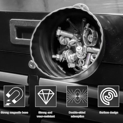 Magnetic Nut Cup, Curved Magnetic Parts Tray Bolts Organizer Holds Up to 5 Pounds, Multi-Use Nuts Screws Bowl Small Parts Tray Attaches to Metal Surface, Car Accessories (Black) - color: Black