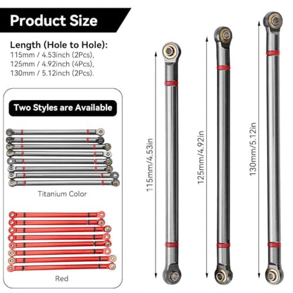 RC Link Rods, 8Pcs Aluminium Alloy Rod Links Linkage Chassis 313mm Wheelbase for Axial SCX10 1/10 Scale RC Crawler Car Steering Linkage Upper & Lower Upgrade Parts(Ti) - color: Ti