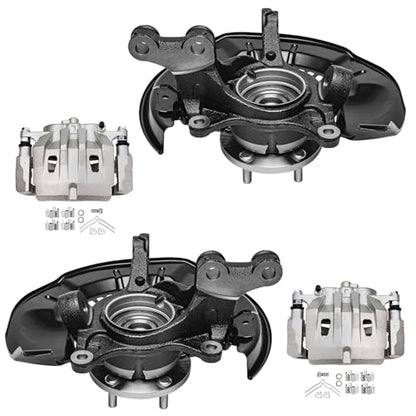 Detroit Axle - AWD Front Steering Knuckles Hubs Brake Calipers w/Brackets | Replacement for 2008-2011 Toyota Highlander [3.5L] - 4pc Set - size: 4BU50509/Kit
