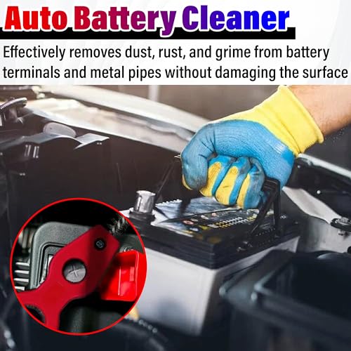 Car Battery Terminal Cleaning Brush, 4 in 1 Auto Battery Cleaner (Red) | Anti-Rust Battery Terminals Machine Parts Cleaning Tool with Steel Wire for Plumbing Installation Soldering Brazing - color: Red