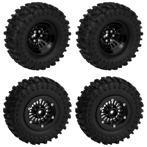 CNC 1.3" Beadlock Wheel Tires Set-Swamp Claw Mud Terrain Tires and Aluminum Wheel for SCX24 1/24 TRX4M Ascent18 1/18 RC Crawler (Black) - color: Black