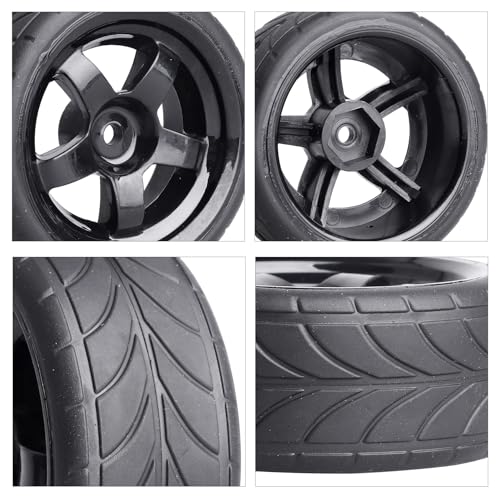 HobbyPark Glued 1/10 On-Road RC Touring Tires and Wheels Set for 1/18 Traxxas Latrax Teton 4 Tec 2.0 3.0 Tamiya TT02 TT01 Brushless (4-Pack) (Color D) - color: Color D