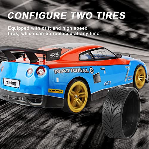 RC Truck 70km / H High-Speed Drift Racing 2.4G 4WD Electric RC Vehicle RC Flat Running Drift Rally Racing Rubber TPR Tire RC Car Gift Replacement Tires, 2 Batteries