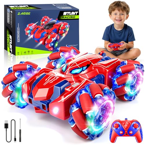 Spider Remote Control Car, 2.4Ghz Rechargeable Rc Cars 360° Rotating 4WD Stunt Car with Cool Lights | Double Sided Drift | Indoor Toys for Kids Ages 3-12 | Birthday