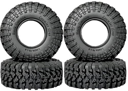1.3” RC Tires - 70x26mm All Terrain Tyres 4-Pack for TRX4M SCX24 Crawlers | Soft Sticky Rubber Tyre with Foam Insert for Mud/Rock Climbing Compatible with 1/18 1/24 AX24 TRX4M SCX24 FCX24 Micro Crawler
