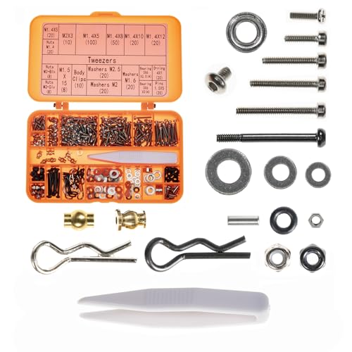 Screws Kit for SCX24 AX24 RC Car, Cup Head, 380 Pcs, 304 Stainless Steel Screws, Bearing & Screws Set with Box for 1/24 RC Crawler Car Axial SCX24 C10 Deadbolt JLU Gladiator Bronco