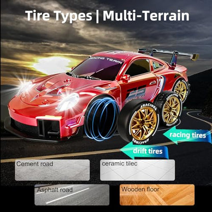 RC Drift Car,1:24 Scale Remote Control Vehicle for Kids,20KM/H 4WD High Speed RC Cars with LED Lights,2 Batteries & Drift Tires Racing Toy for Adults,Kids,Boys and Girls