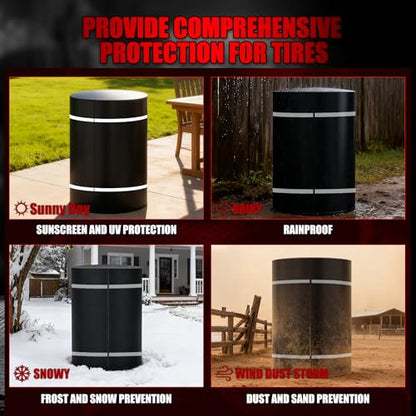 Tire Covers for Storage Outdoor, Heavy Duty 600D Waterproof with Reflective Strips Zipper Drawstring Lock, Universal Truck RV Trailer, All Season (Holding 4 Tires Within 32 Inch Diameter) - size: 600D 33 inch Diameter x 47inch H