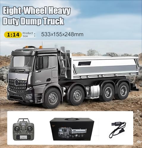 21-Inch Alloy Upgraded Version Remote Control Dump Truck 13-Channels 1/14 Scale 13 LBS Load Capacity RC Heavy Duty Metal Construction Vehicles Toy for 14Y+ (8-Wheels)