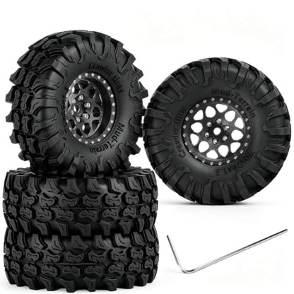 for 1/18 1/24 Axia l SCX24 TRX4M,1.3 Beadlock RC Wheels and Tires,1.3" Aluminum & Brass RC Wheel Hub Rim Rubber Tires RC Truck Tires Heavy Duty Rim.Black 4PCS - color: (4pcs）black