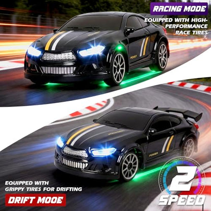 Mini RC Drift Car 1/64, Micro Remote Control Car with Led Lighting | 2.4ghz stunt pocket desktop drift cars with 4 obstacles & joystick control, adjustable dual speed modes - color: 1 Pc Black