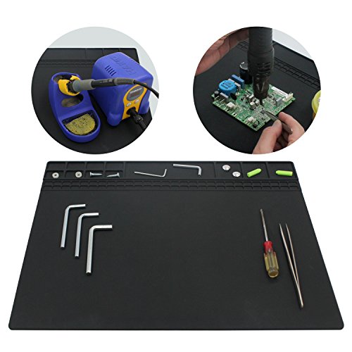 Handook Silicone Soldering Mat, Repair Mat, 16 x 12 Inch, Black | Heat Resistant 932°F, For Cellphone, Computer, PCB Board, Watch, Electronic Repair Mat, For Soldering Station Iron Gun - color: Black