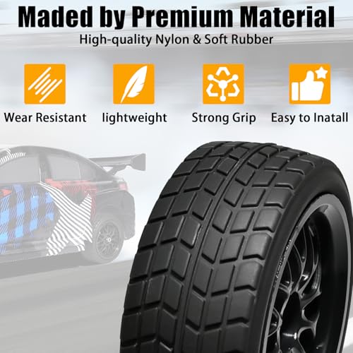 OD 2.65" On Road Rubber Tires Nylon Wheels- 12mm Hex for 1/10 RC Racing Car | Compatible with MJX HSP Tamiya HPI Kyosho Traxxas Sakura Redcat WLtoys 1/10 RC On-Road Racing Touring Car (4pcs, Black) - style: C-Black