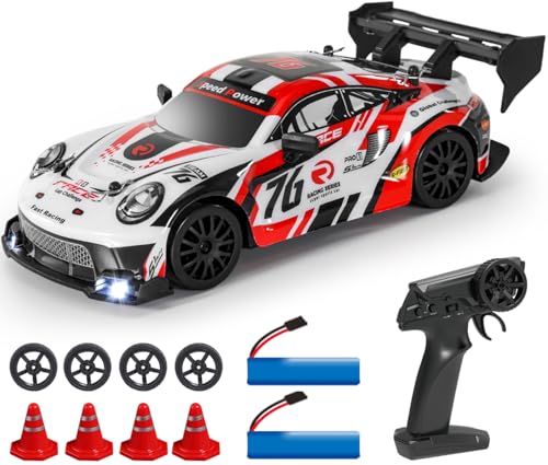 1:24 Scale RC Drift Car 4WD 2.4GHz 30KM/H High Speed Racing Sport Toy Car with LED Lights, Racing and Drift Wheels (8606-White) - color: 8606-white
