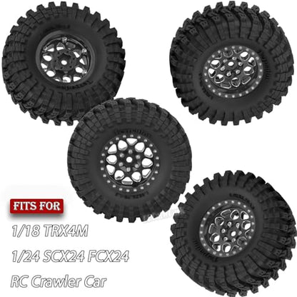RC 1.3 Beadlock Wheels and Tires for 1/18 TRX4M 1/24 SCX24 FCX24 RC Crawler Car,4pcs RC 1.3 in Brass Rims & Aluminum Beadlock Wheels Rims and Tires,Black - color: Black - (4pcs 1.3 Tires)