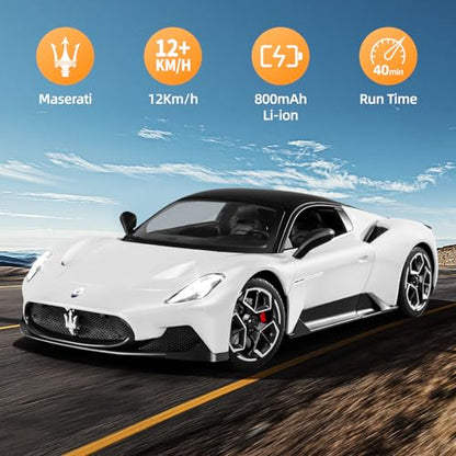 MIEBELY Licensed Maserati MC20 1:12 RC Car Openable Doors 2.4Ghz | Licensed Maserati MC20 | 1:12 open doors | 2.4Ghz anti-interfere | 7.4V removable battery | Tough ABS | LED lights