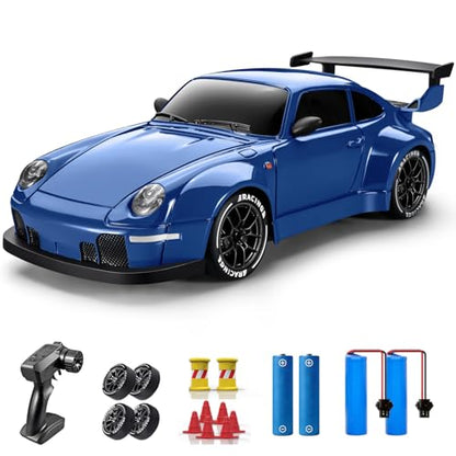 RC Drift Car, 1:24 Remote Control Car for Kids, 20KM/H 4WD High Speed RC Cars with LED Lights, Two Batteries, Extra Drifting Tires, Vehicle for Adults Boys Girls, Blue - color: Blue
