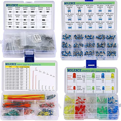 5162pcs DIY Electronics Components Kit Assortment | Resistor, Inductor, Capacitor, LED, Triode, ICS, Diodes, PCB, Potentiometer, Pin Header, Jumper Wire, Terminals, Tactswitch