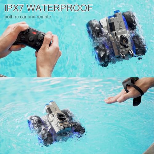 Amphibious Remote Control Car with Water Gun | Waterproof Gesture Sensing RC Stunt Cars,Monster Truck Rc Boat, Swimming Pool Toys,Birthday Gifts for Boys Girls 8+ yrs - color: Blue
