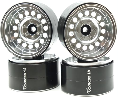 RC 1.9 Inch Beadlock Wheels Negative Offsets 10mm Rims Hex 12mm Aluminum Wheel for TRX4 TRX6 SCX10 Gen8 1/10 RC Crawler Remote Control Car Upgrades Accessories 4pcs (Silver) YK1906 - color: Silver