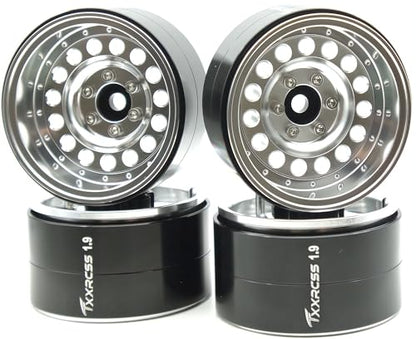 RC 1.9 Inch Beadlock Wheels Negative Offsets 10mm Rims Hex 12mm Aluminum Wheel for TRX4 TRX6 SCX10 Gen8 1/10 RC Crawler Remote Control Car Upgrades Accessories 4pcs (Silver) YK1906 - color: Silver
