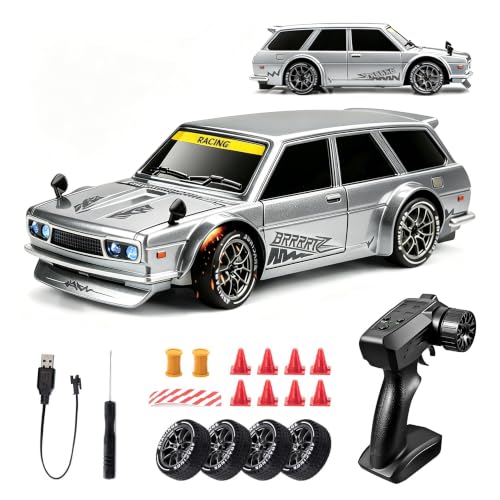 4WD High Speed RC Drift Car,1:24 Remote Control Car,20KM/H Mini RC Drift Car with LED Lights,Adjustable High Speed/Low Speed Drift Car,Extra Drifting Tires,Birthday Gifts for Kids Gift 6+ - style: Silvery Drift Car