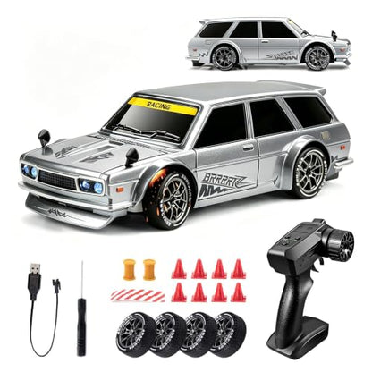 4WD High Speed RC Drift Car,1:24 Remote Control Car,20KM/H Mini RC Drift Car with LED Lights,Adjustable High Speed/Low Speed Drift Car,Extra Drifting Tires,Birthday Gifts for Kids Gift 6+ - style: Silvery Drift Car