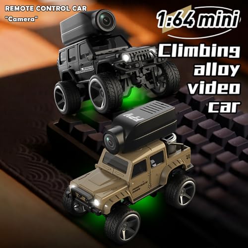 KF32 1:64 RC Mini Climbing Alloy Video Car with APP Control and Radio Remote Control HD Camera FPV Cars (Black) - color: Black