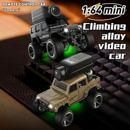 KF32 1:64 RC Mini Climbing Alloy Video Car with APP Control and Radio Remote Control HD Camera FPV Cars (Black) - color: Black