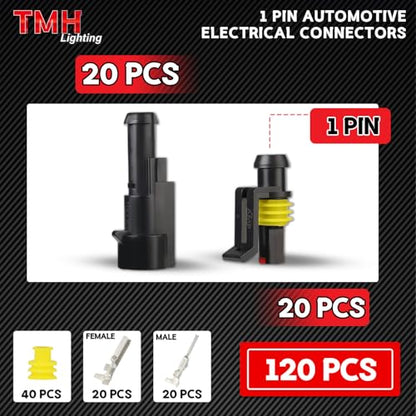 TMH 120 Pcs 1 Pin Electrical Connector Kit Automotive Electrical Wire Terminal Connectors Male&Female Pin Automotive for Car Truck Motorcycle Marine Boat - size: 1 Pin (120 Pcs)