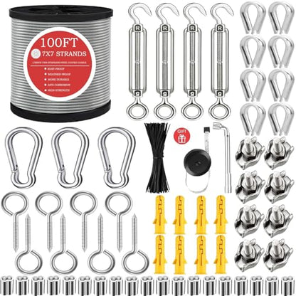 1/8" Wire Rope,Turnbuckles for Cables Wire, 304 Stainless Steel Cable,M5 Turnbuckle Kit,Wire Cable Turnbuckle Tensioner… - size: 30M Wire Rope
