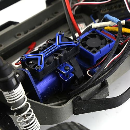 Arrma RC 4074 Motor Upgrade - High Speed 20000rpm Dual Fans Cooling Fan Heatsink with 40-42mm Adjustable Mount for 1/7 1/8 Scale Models (Blue)