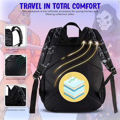 AI ACCESSORY INNOVATIONS Masters of the Universe Castle Grayskull Backpack for Kids, 16 Inch Bookbag featuring He-Man & Skeletor, Black - color: He Man