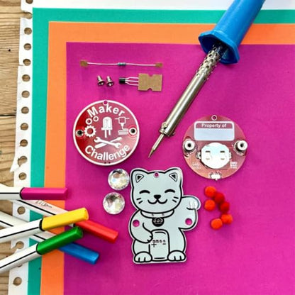 Learn to Solder Kit – Transistor Cat STEM Badge | DIY Soldering Project for Beginners, Teens, and Hobbyists | Includes PCB, Buzzer, Transistor | Educational Electronics Kit