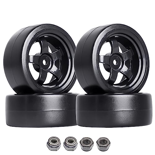 Hobbypark 12mm Hex 1/10 RC Drift Tires Hard Plastic and Wheels for Tamiya HPI Traxxas Kyosho Redcat HSP 1:10 Scale RC Drift Car Drifting (Set of 4)