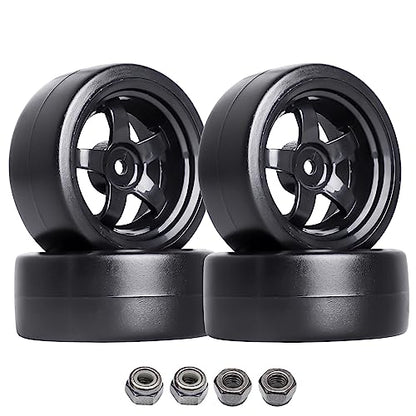 Hobbypark 12mm Hex 1/10 RC Drift Tires Hard Plastic and Wheels for Tamiya HPI Traxxas Kyosho Redcat HSP 1:10 Scale RC Drift Car Drifting (Set of 4)