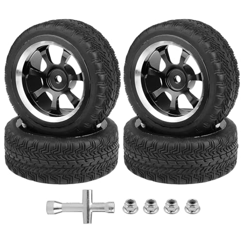 Preglued 2.64" OD Aluminum Metal 12mm Hex Wheels and Tires Set for 1/10 On-Road Racing RC Touring Cars Drift, Compatible with Traxxas 4Tec 2.0/3.0, Tamiya TT01 TT02, HPI RS4, Redcat(Color E) - color: Color E