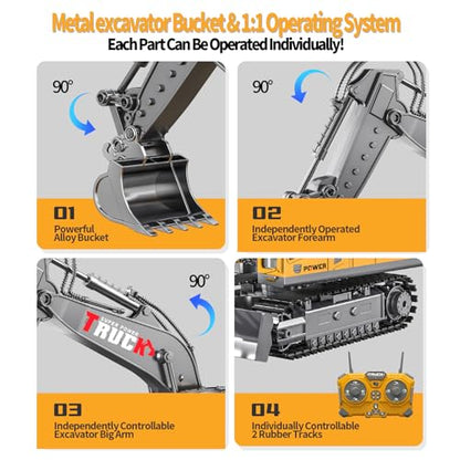 Remote Control Excavator Toy for Boys,17 Channel 1:16 RC Excavator Toys with Metal Shovel/Spray/Lights/Sounds,RC Digger Construction Vehicles Toys Gift for Boys 7 8 9 10 11 12 Year Old Kids