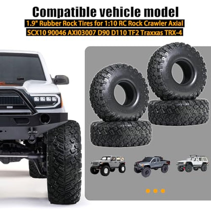 1.9" Crawler Tires 120 * 43mm V-Groove Tread Rock Terrain Climbing Tires for 1/10 Axial SCX10, TRX4, Redcat Gen8, FCX10, UTB18 RC Crawler Car Off-Road Tire(4-Pack) - size: LH Tire-1.9