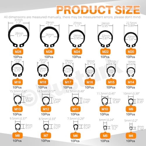 312Pcs 4 in 1 Snap Ring Pliers with M1.5-M10 Black E-Clip Circlip Retaining Rings Assortment Kit and M4-M28 C-Clip External Snap Rings Assortment Kit with Tweezers