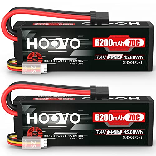 HOOVO 7.4V 70C 6200mAh 2S Lipo Battery Hard Case with Tracxas Plug(2 Packs | for RC Car RC Helicopter RC Truck RC Truggy Airplane Quadcopter UAV Drone FPV - style: 2S 6200mAh