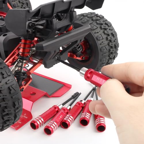 7-in-1 Mini Hex Screwdriver Set (0.05",1.5,2.0,2.5mm) & Box Wrench (4.0,5.0,5.5mm) Nut Screw Driver|RC Tool Kit|Phillips| Compatible with TRX4M SCX24 1/24 1/18 1/16 RC Cars Drone Repair(Red) - color: Red