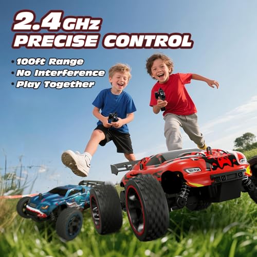 Tecnock RC Cars for Kids, 1:18 Scale 2WD RC Car with USB-C Easy Charging, 2.4GHz Remote Control Car with LED Lights & 50 Mins Playtime, Toys Gifts for Boys & Girls Ages 8-12 - color: Deep Red