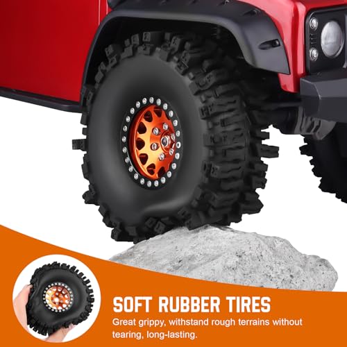 120mm 4.72'' Tall 1.9 Mud Slingers Tires Super Grip and 1.9 Beadlock Wheels Aluminum 1.9 Beadlocks for FCX10 TRX4 Axial SCX10 II UTB18 Capra 4WS Redcat Gen8 Gen7 VS4-10 1/10 RC Crawler Car (Color D) - color: Color D